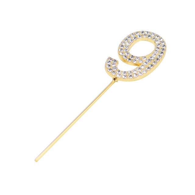 Glitter Alloy Rhinestone Number Cake Toppers Decorations