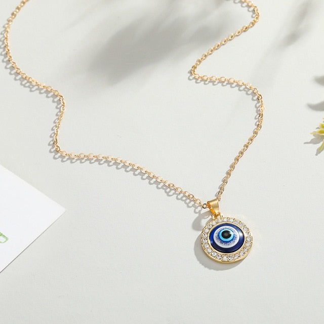 Crystal Evil Eye Pendant Necklace