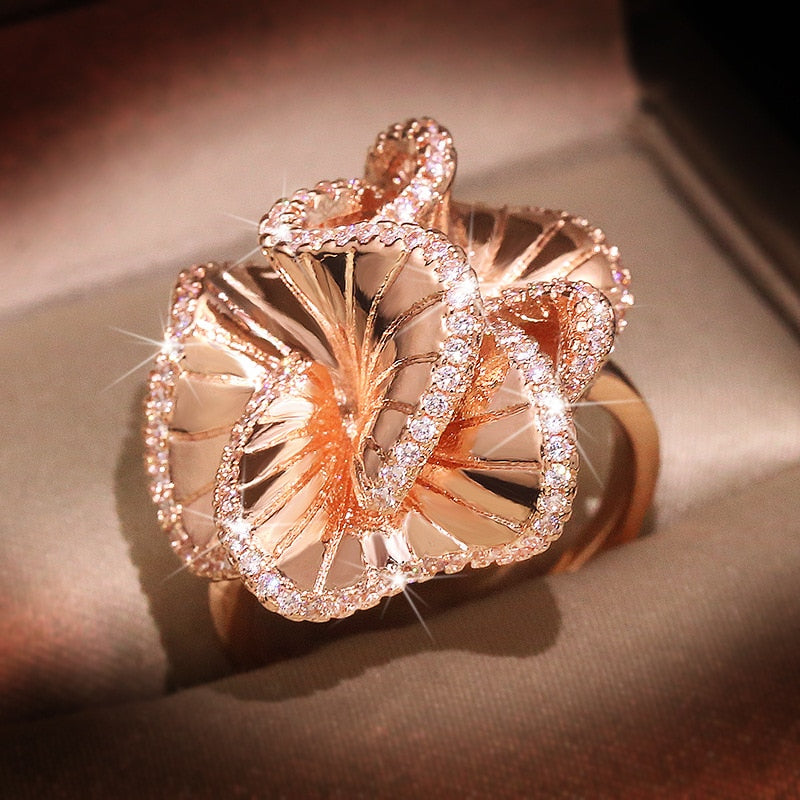Camellia Flower AAA Zircon Ring