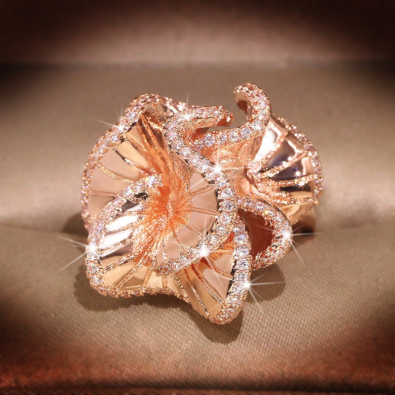 Camellia Flower AAA Zircon Ring