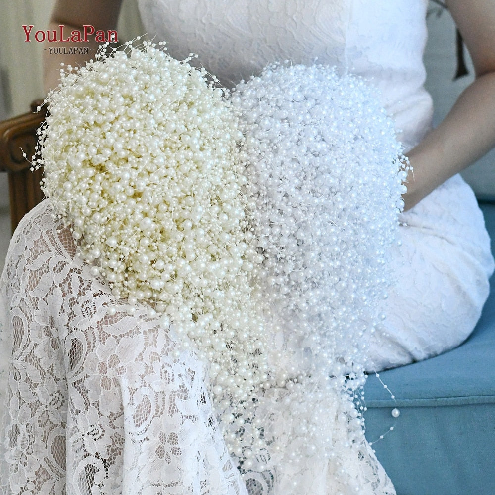 Pearls Ivory White Wedding Waterfall Bouquet
