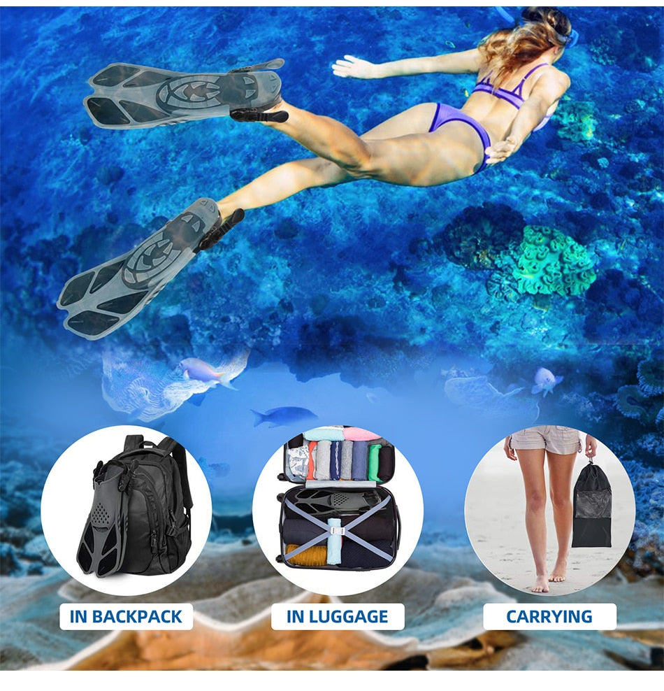 Adjustable Swimming Fins Adult Snorkel Foot Flippers Diving