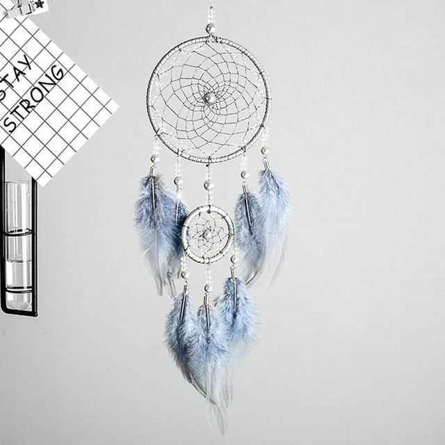 2 Ring Dream Catcher With Feather Wall Decor