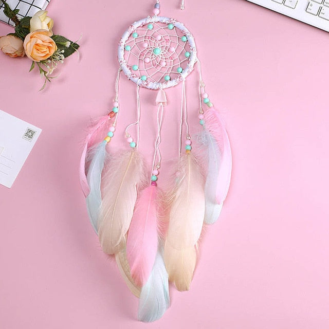 2 Ring Dream Catcher With Feather Wall Decor