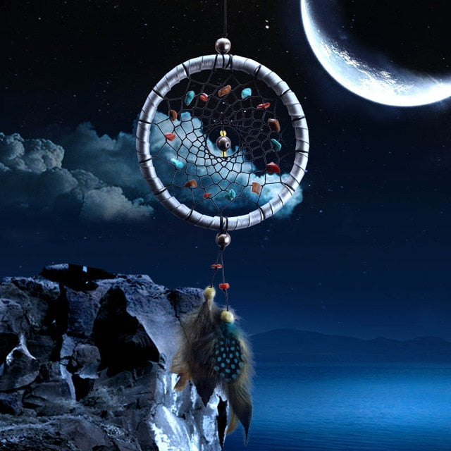 2 Ring Dream Catcher With Feather Wall Decor