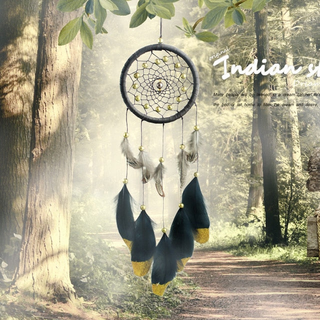 2 Ring Dream Catcher With Feather Wall Decor
