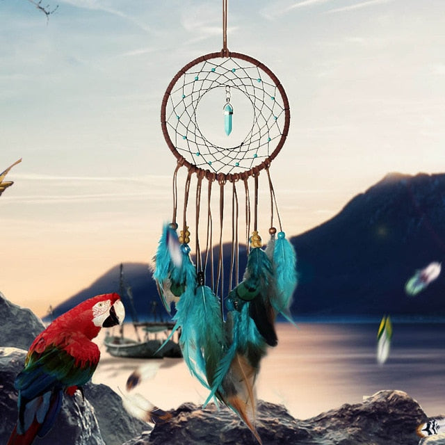 2 Ring Dream Catcher With Feather Wall Decor