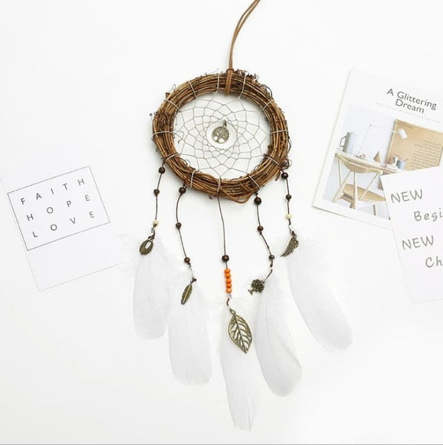 2 Ring Dream Catcher With Feather Wall Decor