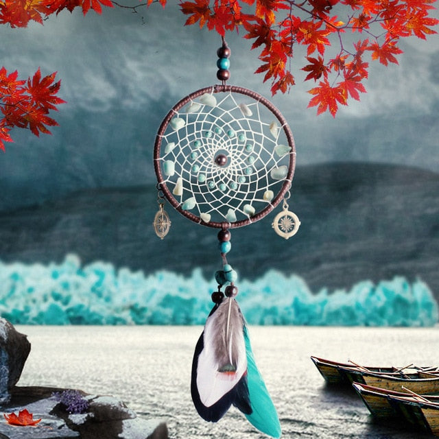 2 Ring Dream Catcher With Feather Wall Decor