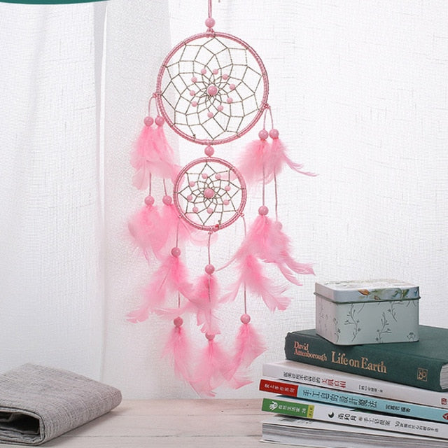 2 Ring Dream Catcher With Feather Wall Decor