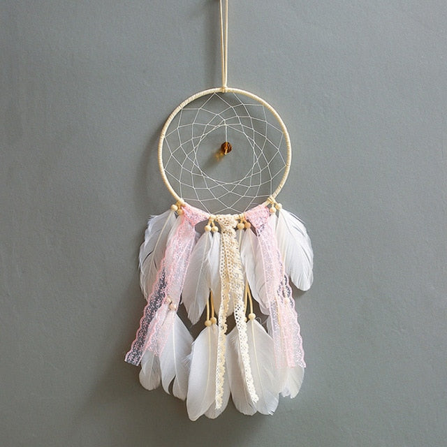 2 Ring Dream Catcher With Feather Wall Decor