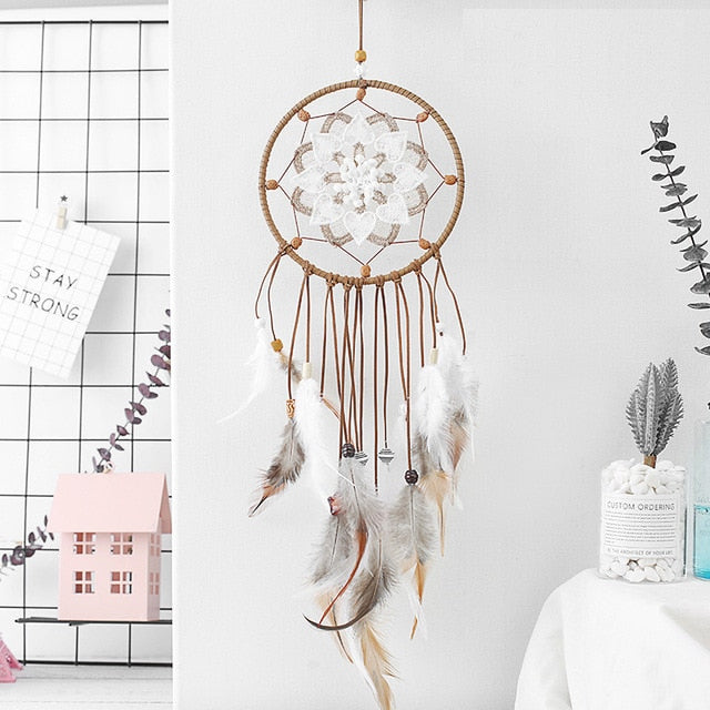 2 Ring Dream Catcher With Feather Wall Decor
