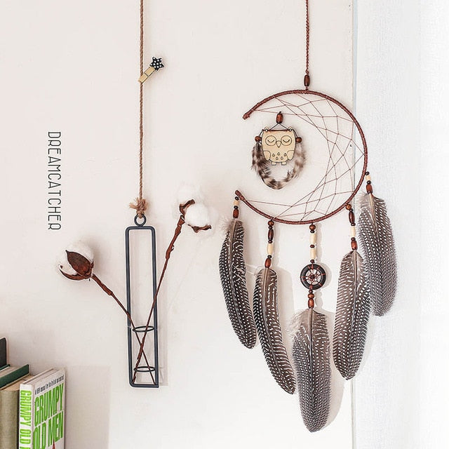 2 Ring Dream Catcher With Feather Wall Decor