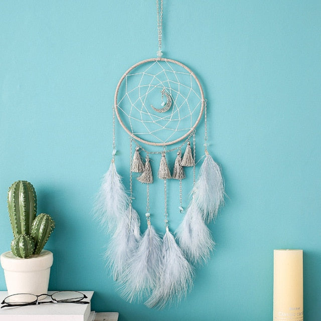 2 Ring Dream Catcher With Feather Wall Decor