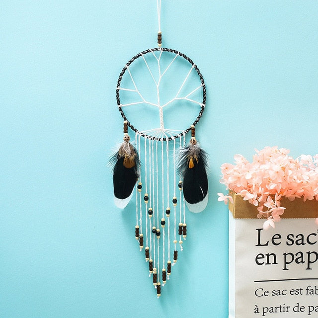 2 Ring Dream Catcher With Feather Wall Decor