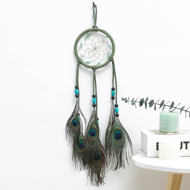 2 Ring Dream Catcher With Feather Wall Decor