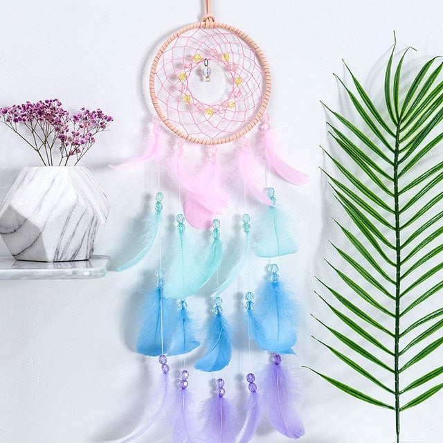 2 Ring Dream Catcher With Feather Wall Decor