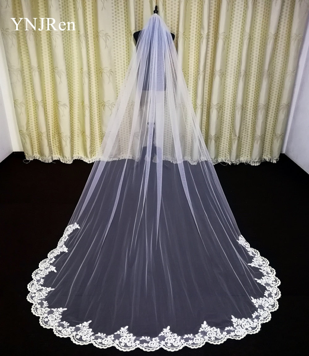 3M Cathedral Ivory White Wedding Veil Lace Edge