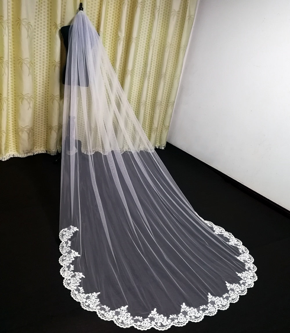 3M Cathedral Ivory White Wedding Veil Lace Edge