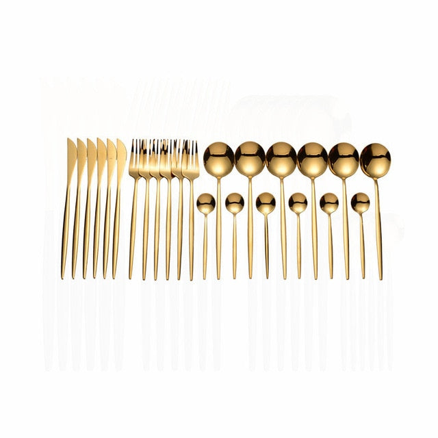 24pcs Gold Set Stainless Steel Dinnerware