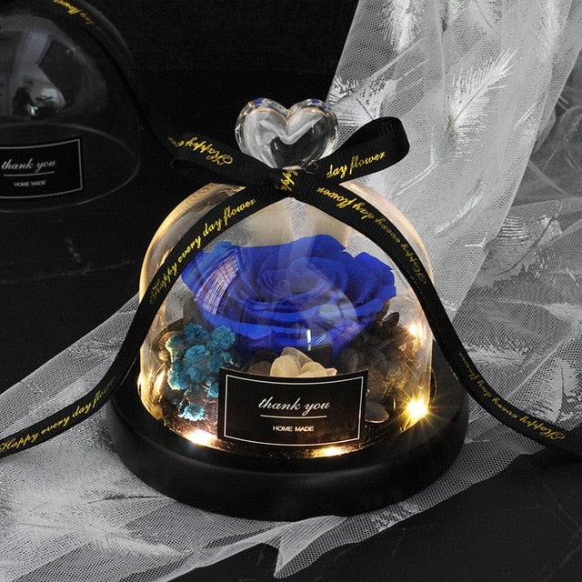 Rainbow Glass Dome Rose LED Beauty Beast Preserved Rose