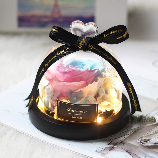 Rainbow Glass Dome Rose LED Beauty Beast Preserved Rose