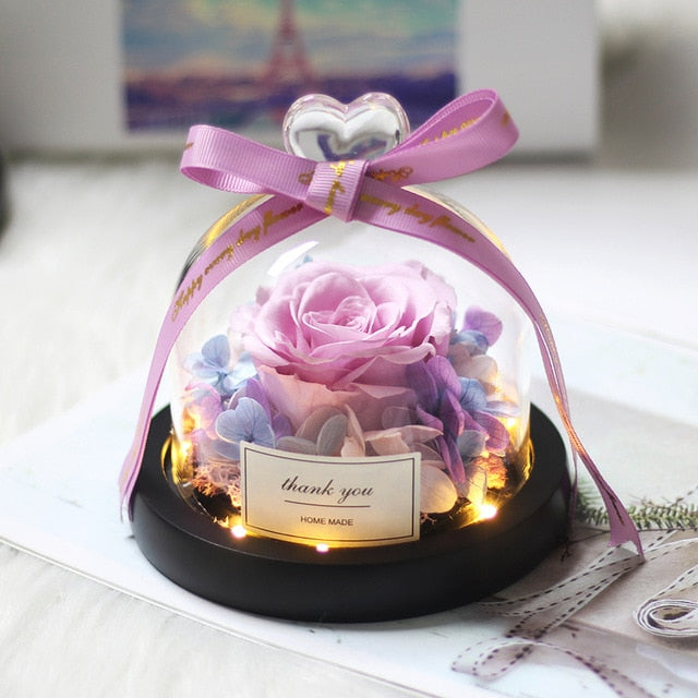 Rainbow Glass Dome Rose LED Beauty Beast Preserved Rose