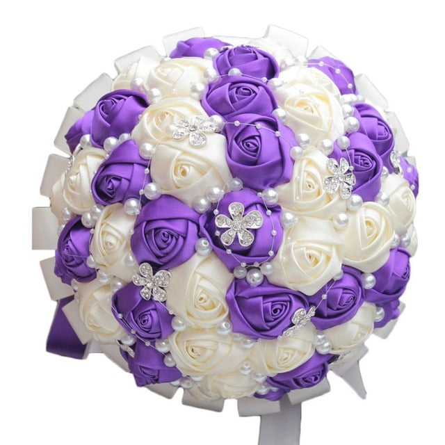 Burgundy Red White Crystal Bridal Rose Bouquet