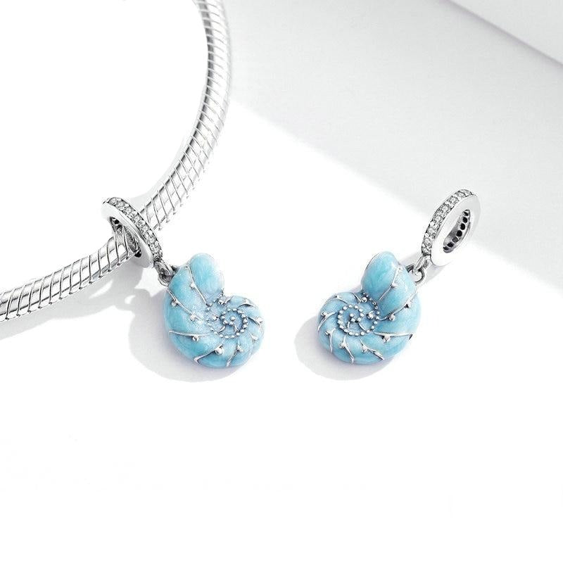 Silver Blue Conch Shell Charm For Bracelet