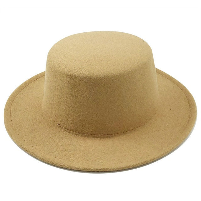 Round Winter Autumn Fedora with Flat Top