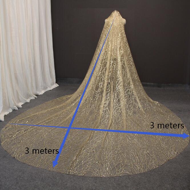 Luxury Sparkling Champagne Wedding Veil 3M Long