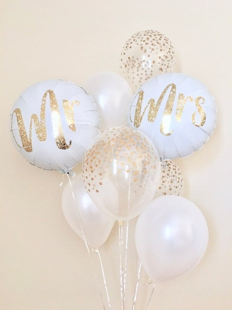 18inch White Gold Glitter Mr & Mrs LOVE Foil Balloons