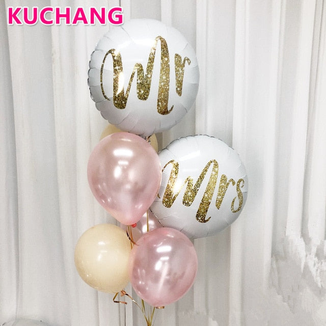 18inch White Gold Glitter Mr & Mrs LOVE Foil Balloons