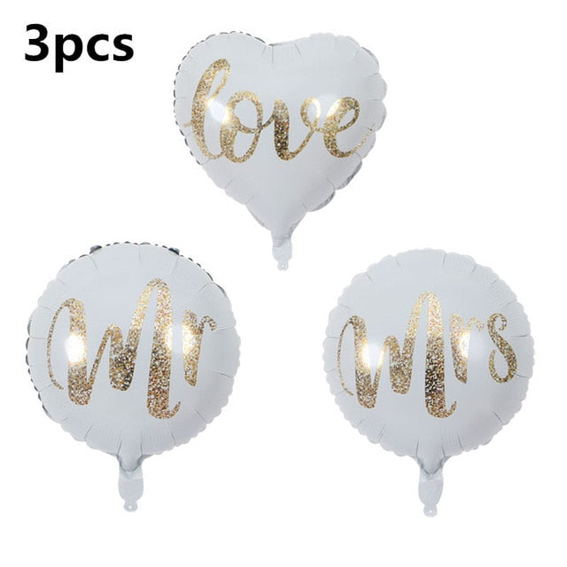 18inch White Gold Glitter Mr & Mrs LOVE Foil Balloons