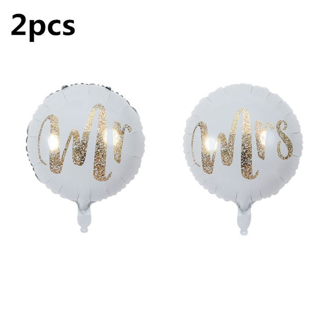 18inch White Gold Glitter Mr & Mrs LOVE Foil Balloons