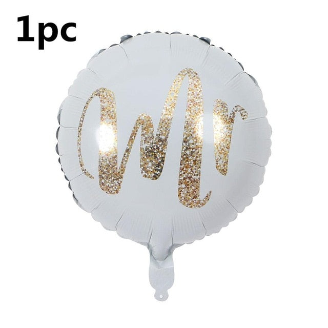 18inch White Gold Glitter Mr & Mrs LOVE Foil Balloons