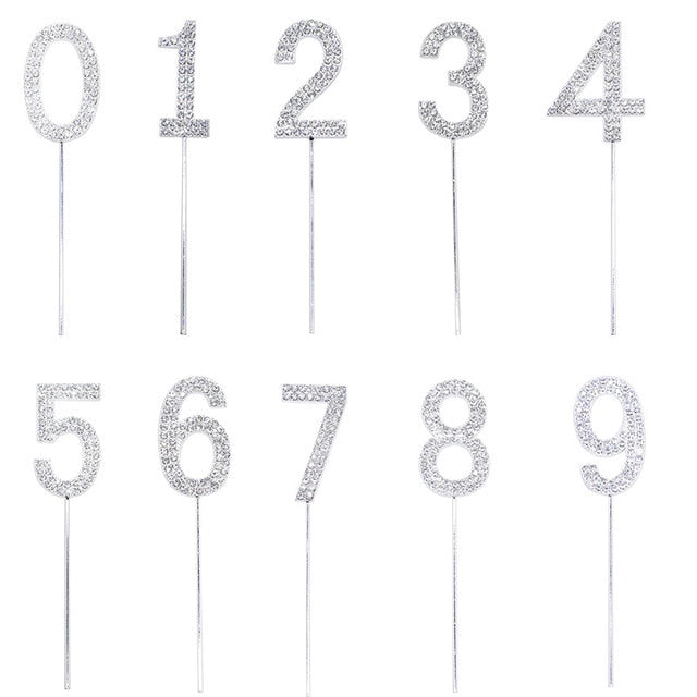 Glitter Alloy Rhinestone Number Cake Toppers Decorations