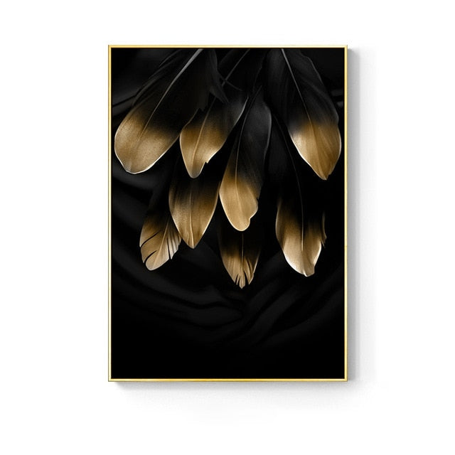 Nordic Golden Abstract Leaf Wall Art Canvas