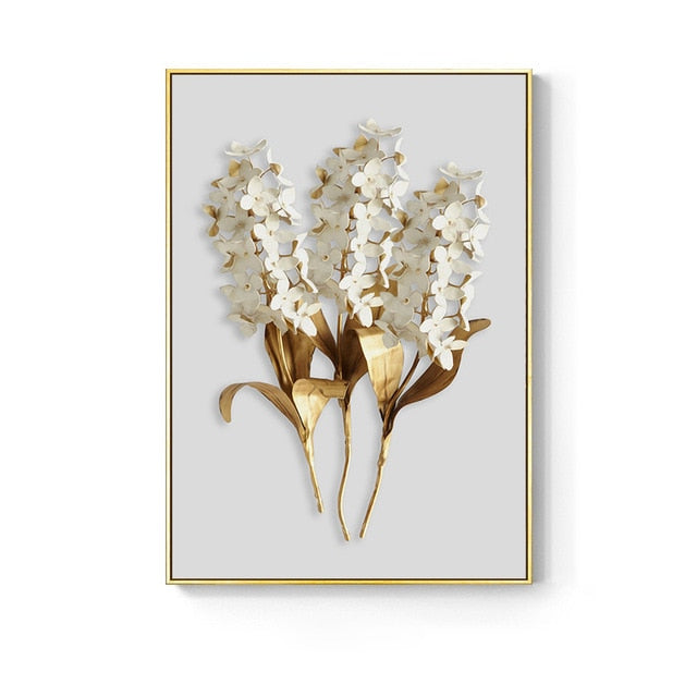 Nordic Golden Abstract Leaf Wall Art Canvas