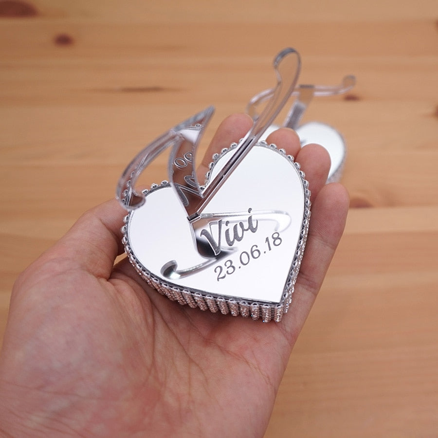 2 PC Personalized Mirror Heart Standing Letter Diamond