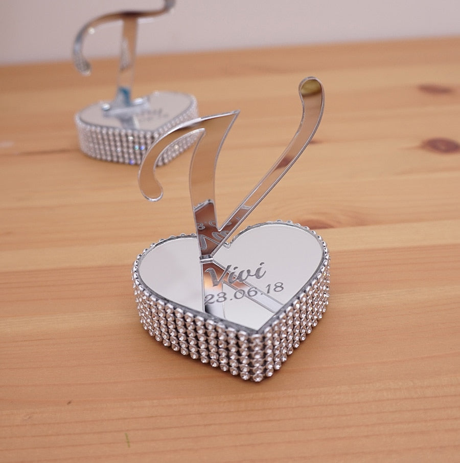 2 PC Personalized Mirror Heart Standing Letter Diamond