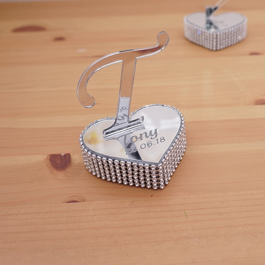 2 PC Personalized Mirror Heart Standing Letter Diamond