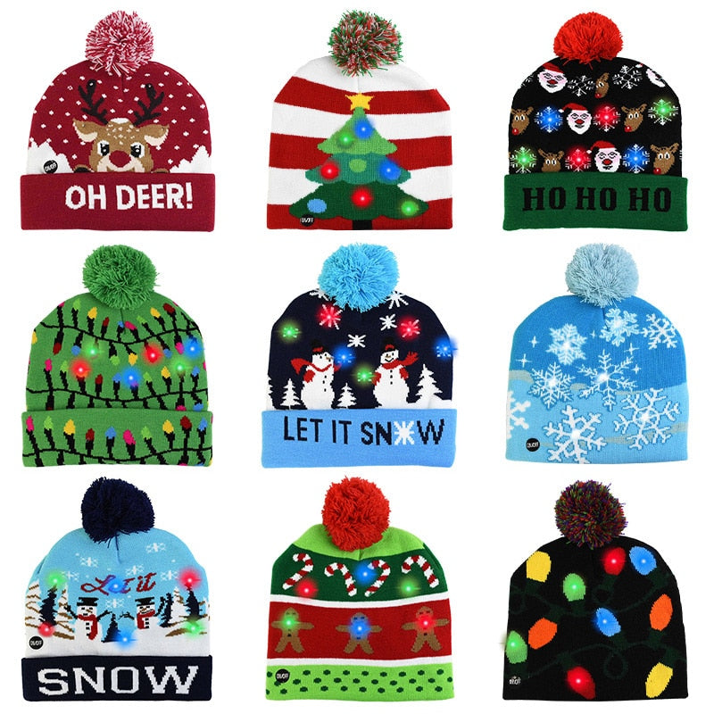 LED Christmas Hat Sweater Knitted Beanie Light Up