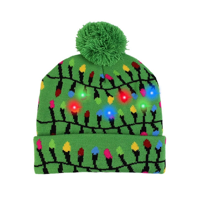 LED Christmas Hat Sweater Knitted Beanie Light Up