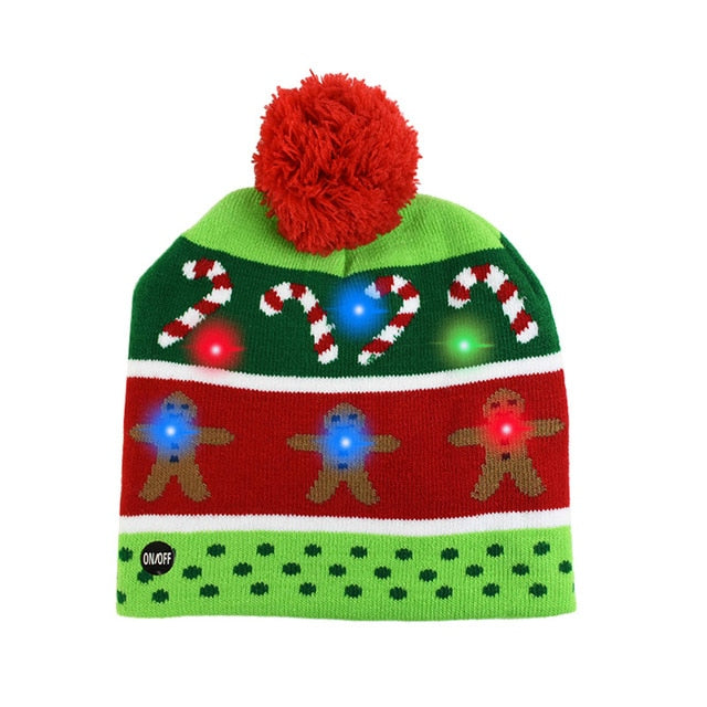 LED Christmas Hat Sweater Knitted Beanie Light Up