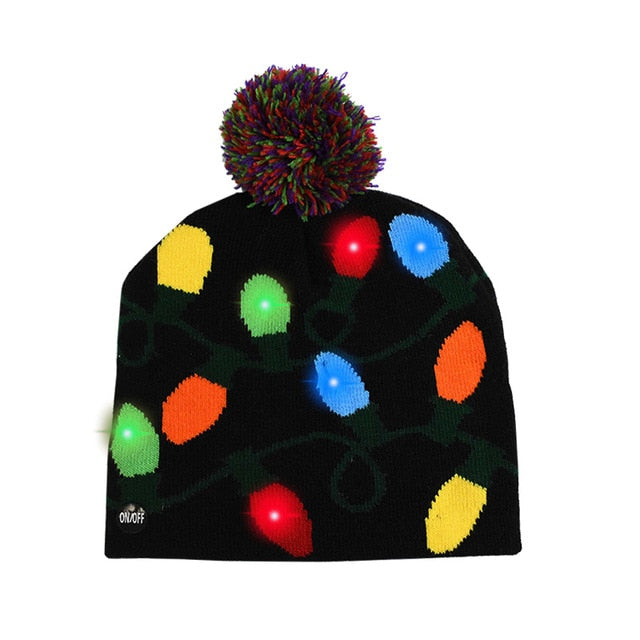 LED Christmas Hat Sweater Knitted Beanie Light Up