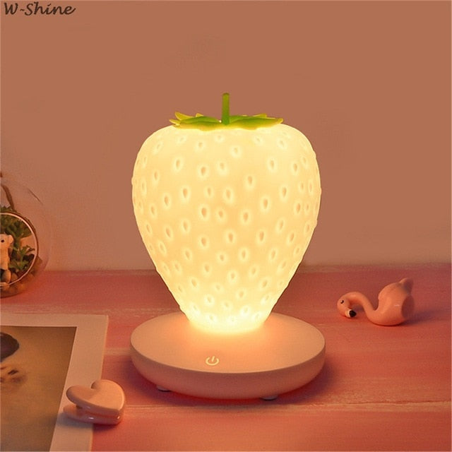 Touch Dimmable LED Night Light Silicone Strawberry Decor