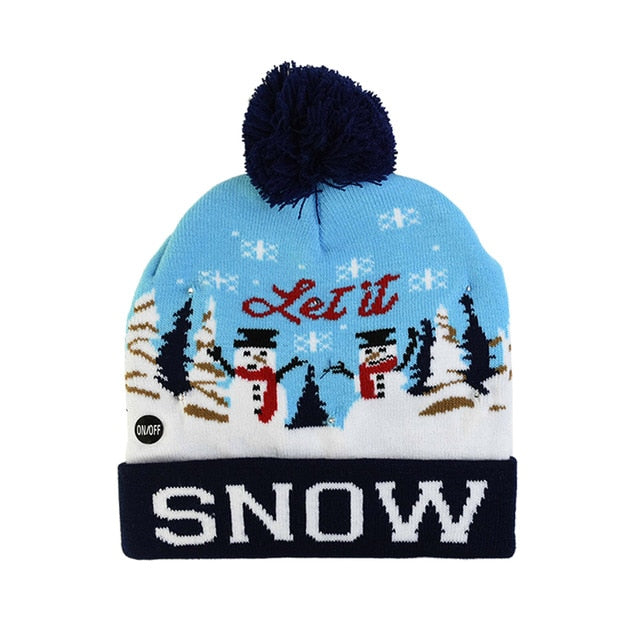 LED Christmas Hat Sweater Knitted Beanie Light Up