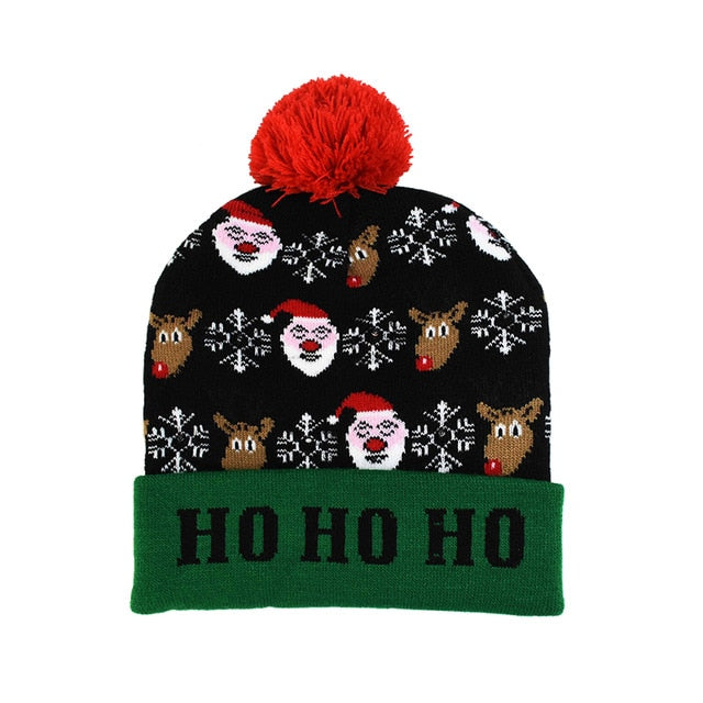 LED Christmas Hat Sweater Knitted Beanie Light Up