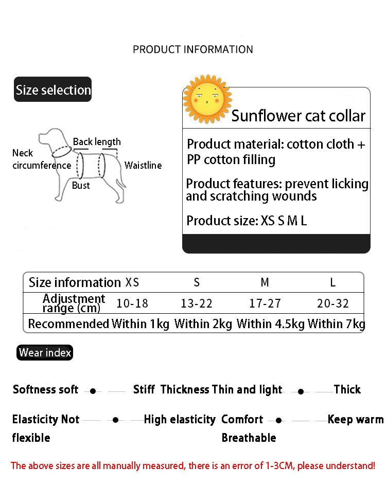 Sunflower Pet Collar Adjustable Circle After Surgery Pillow